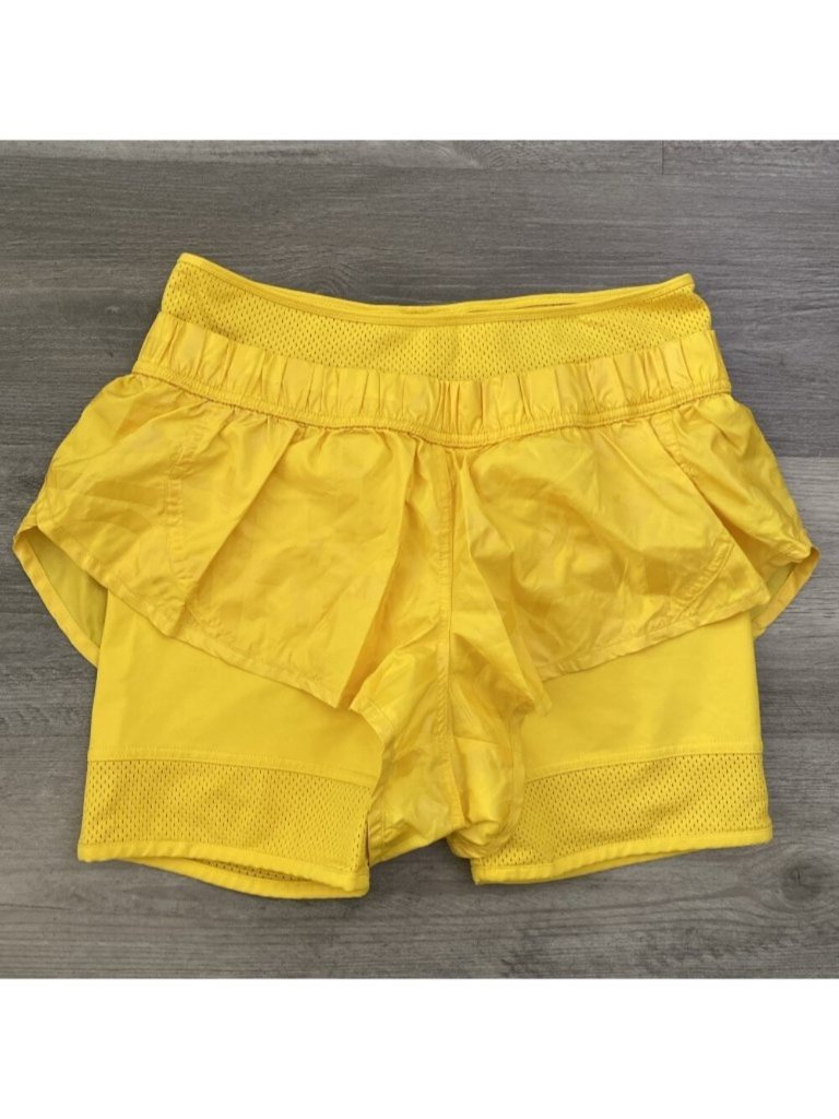 Sample Adidas By Stella Mccartney 2-In-1 Performance Shorts Yellow Tiered Sz 4